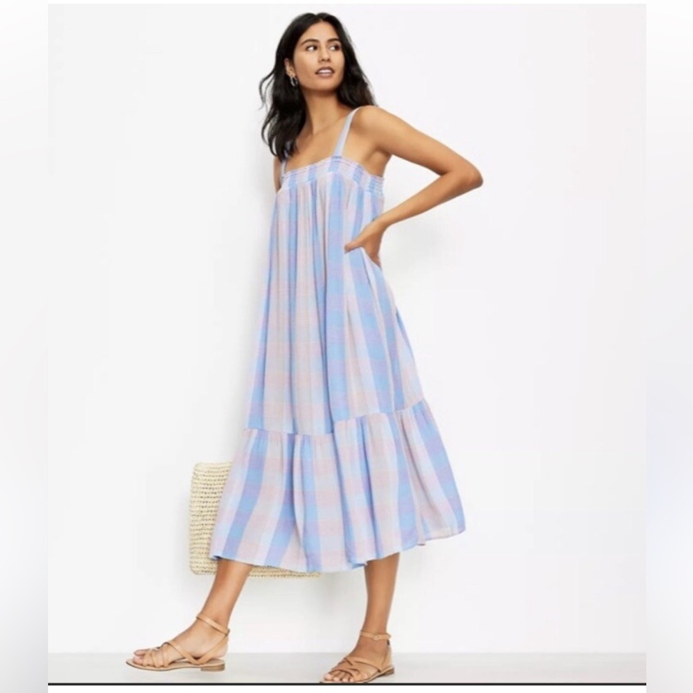 LOFT Plaid Smocked Sun Dress